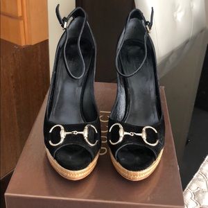 Gucci Black Suede Wedges